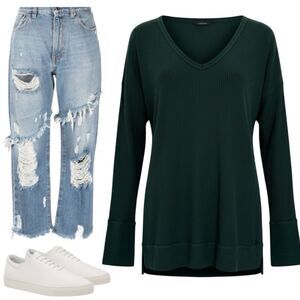 Abercrombie & Fitch Soft & Cozy V-Neck Long Sleeve Blouse Green Women’s Small